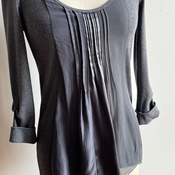 BRUNELLO CUCINELLI For Bergdorf Goodman Gray Cotton Silk Pleated Top - Picture 5 of 11